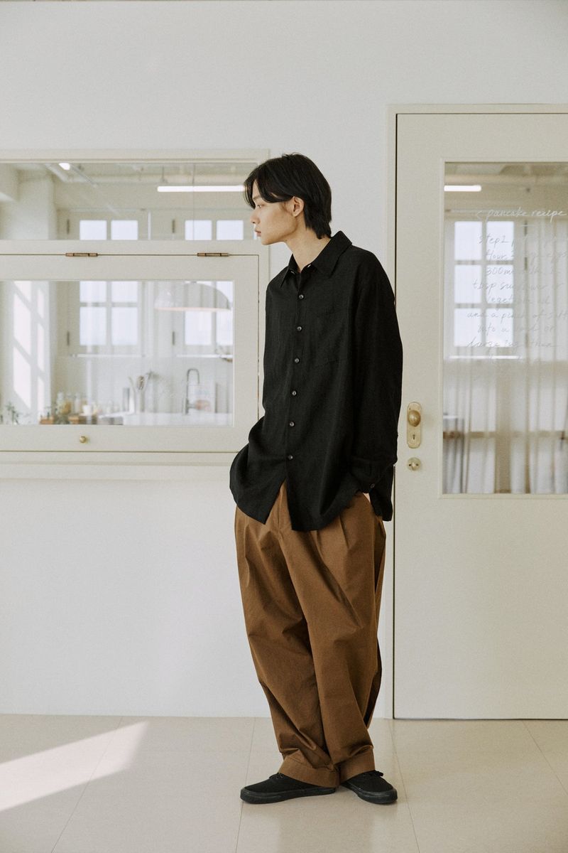 unisex linen patch shirts black