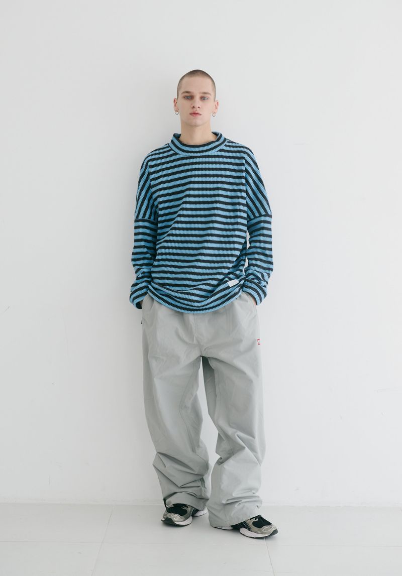 BSR2223FWPO027 STRIPE HIGH NECK PULLOVER BLUE