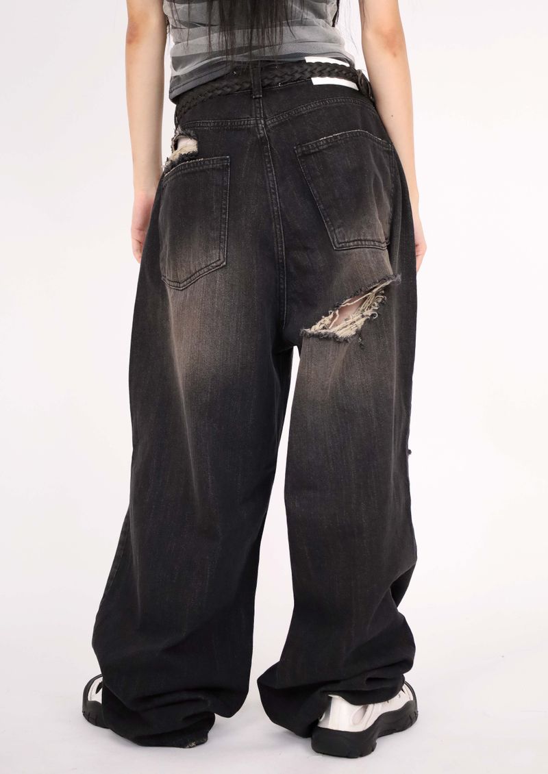 (UNISEX)Torn Twilight black Denim
