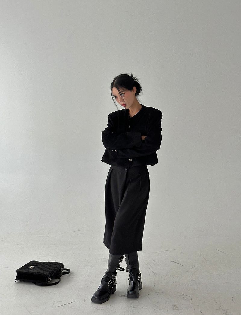 a no-collar suede jacket