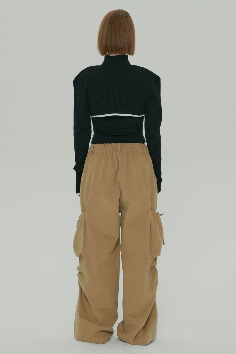 POCKET SHIRRING WIDE PANTS / BEGIE
