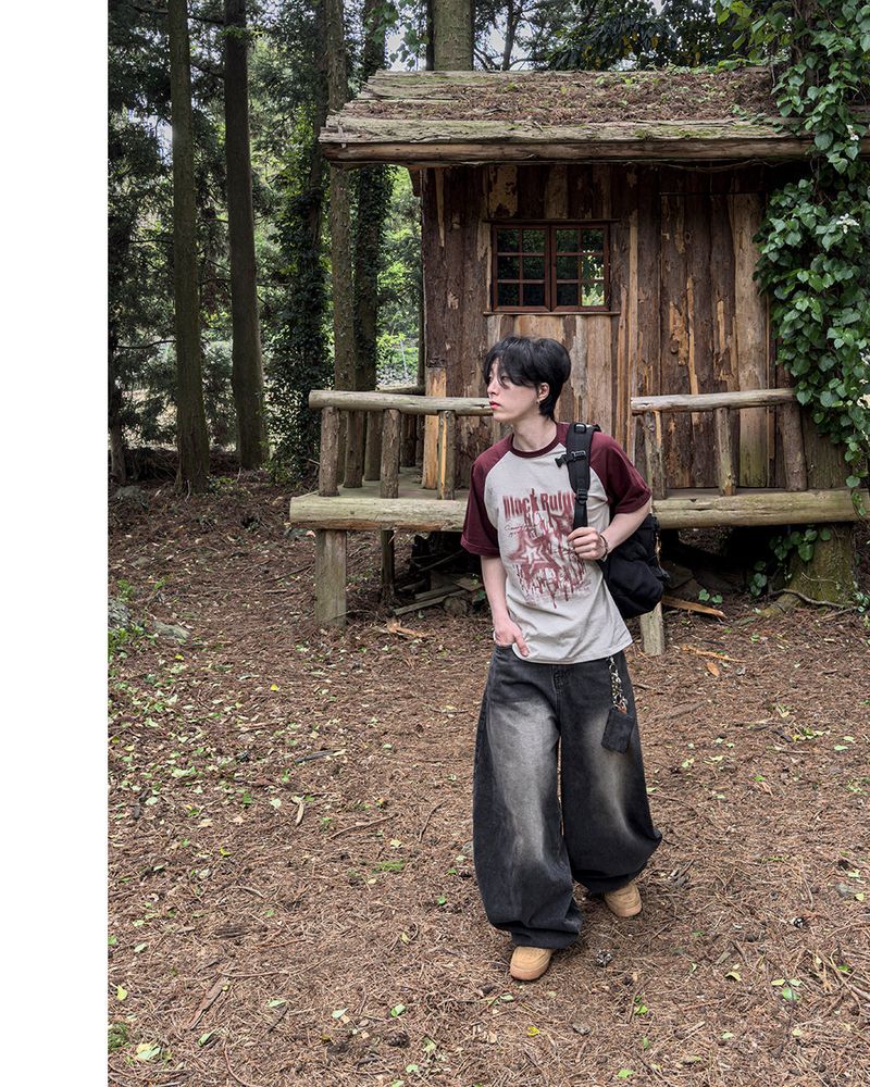 Stamune Printing Raglan Short Sleeve Tee