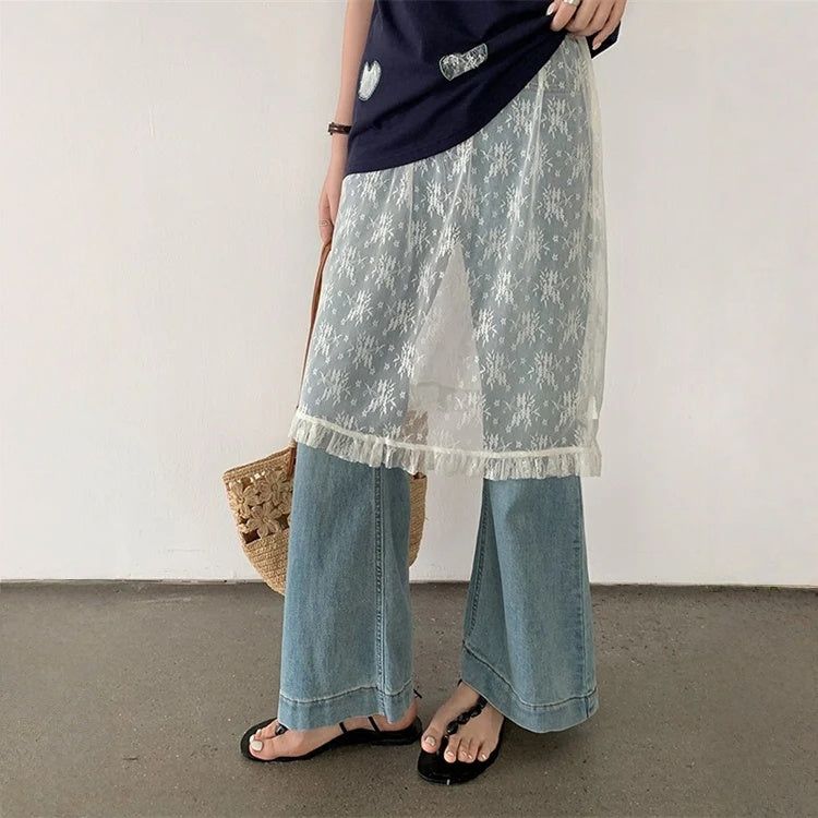 Lace Mesh High Waist Midi Skirt