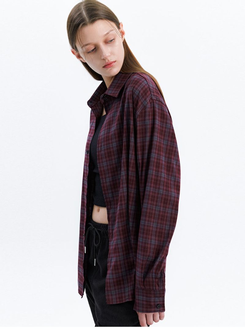 SOFT AND MILD MINIMAL CHECK SHIRT_WINE