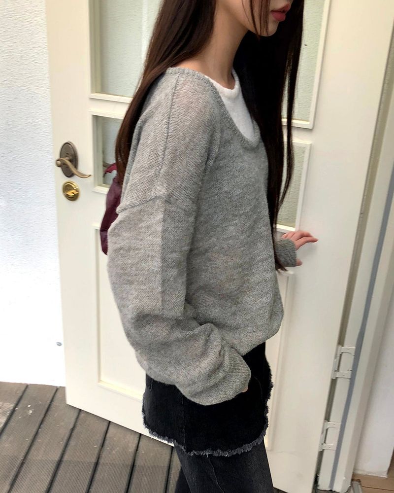 ミシュカラーブロックレイヤードルーズフィットロングスリーブニット