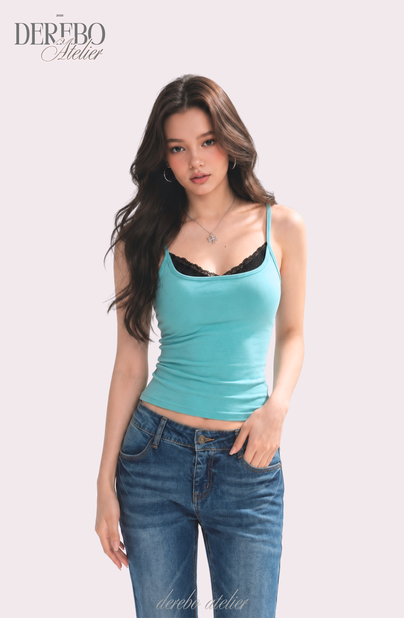 Mint lace layered sleeveless t-shirt