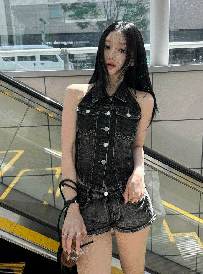 26SS★ [MADE] Corset Denim Halter Top