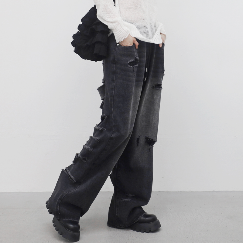 (Unisex) Parchment with open back denim pants