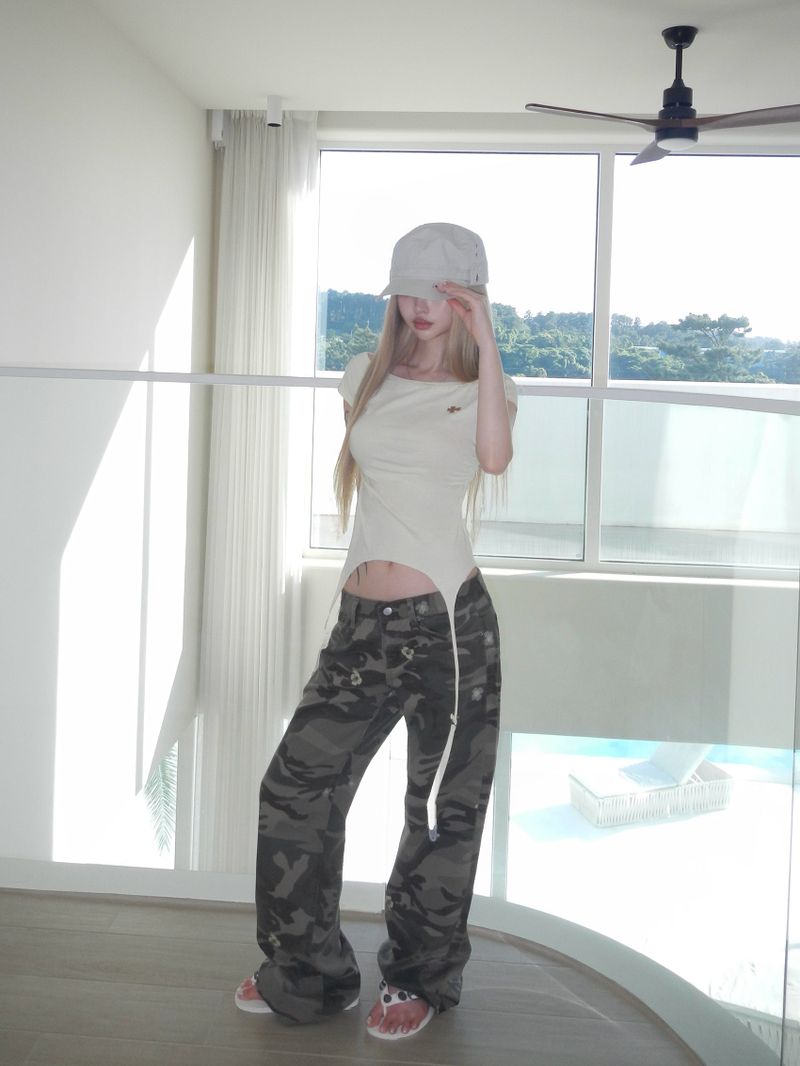 flower camo straight jeans