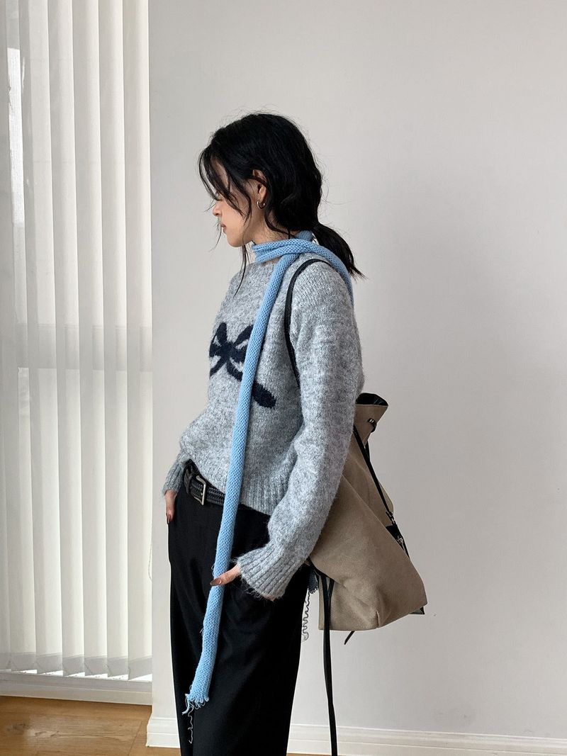Modi bow wool long-sleeved knitwear