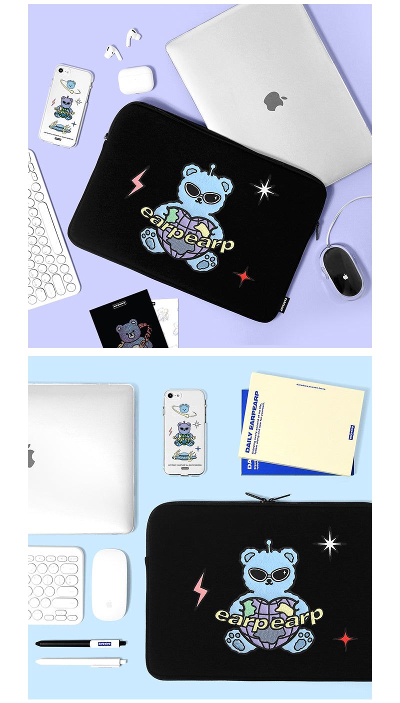 SPACE NIGHT BEAR-BLACK(13INCH NOTEBOOK POUCH)