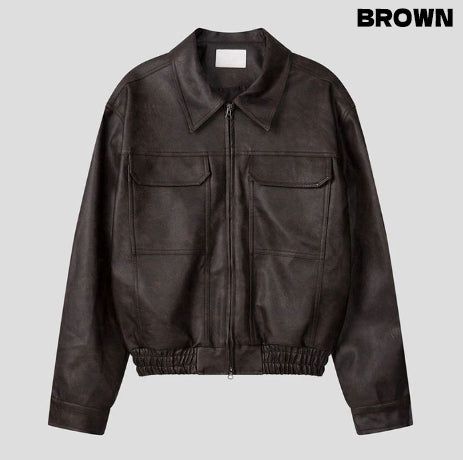 Brick pocket leather jacket