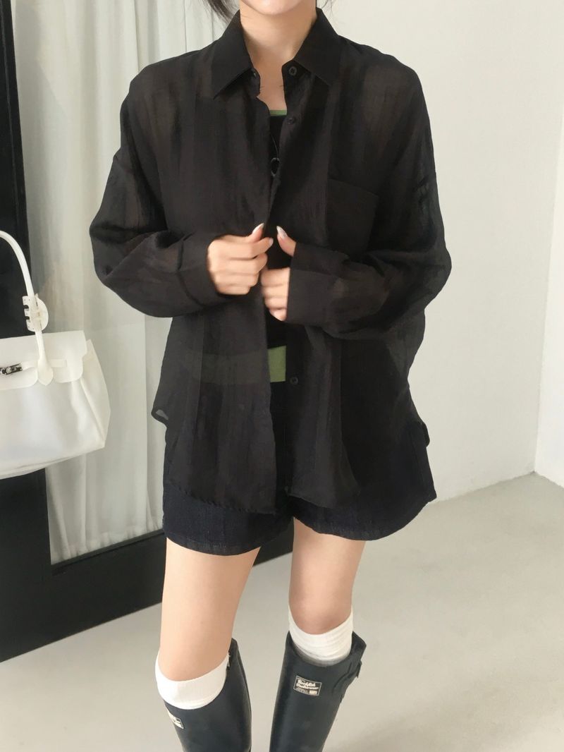 Airy Shell See-Through Shirt (7c)
