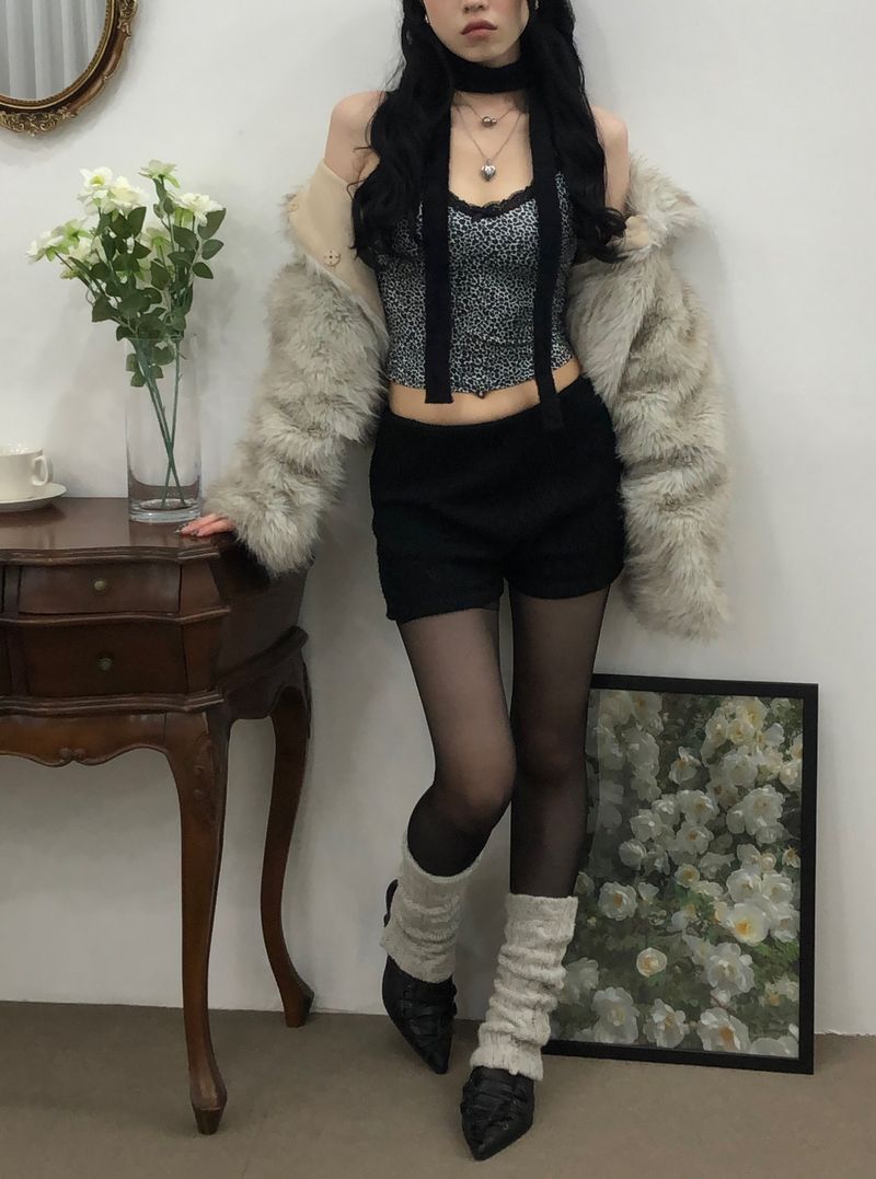 Ribbon Leopard Sleeveles(Black/Pink)
