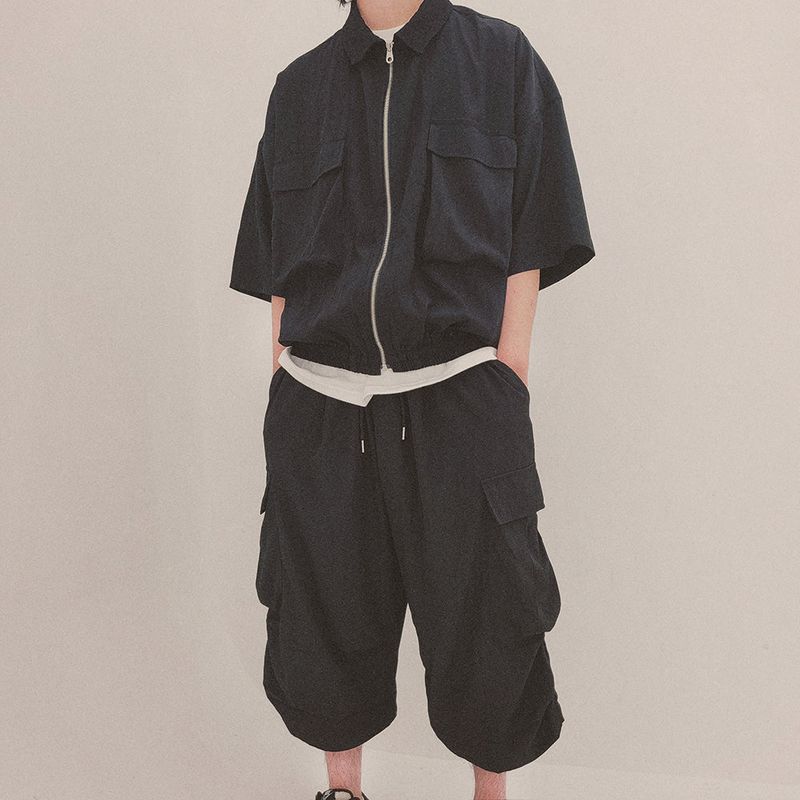 street shape shortsleeve zipup_black