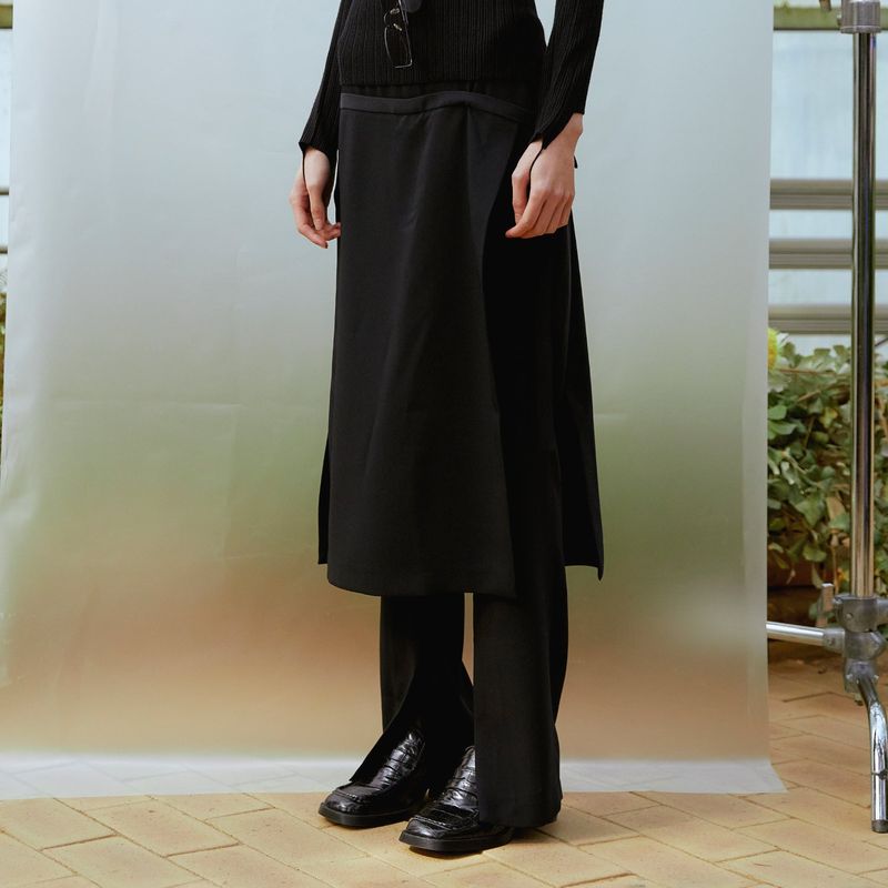 Wrap Layered Skirt Pants (BLACK) 