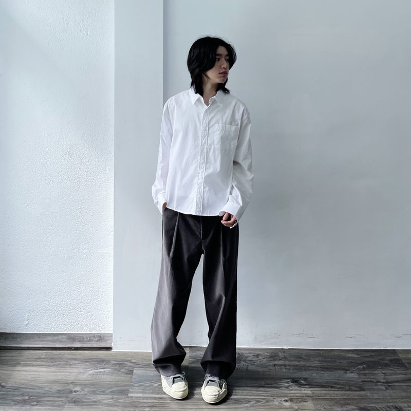 Fine-Rib Corduroy Straight Trousers