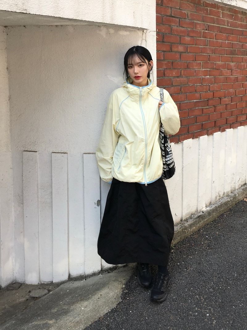 Windy Nylon Banding Long Skirt (3c)