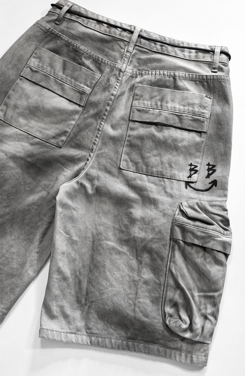 BBD Graffiti Logo Dirty Washing Cargo Shorts (Vintage Gray)