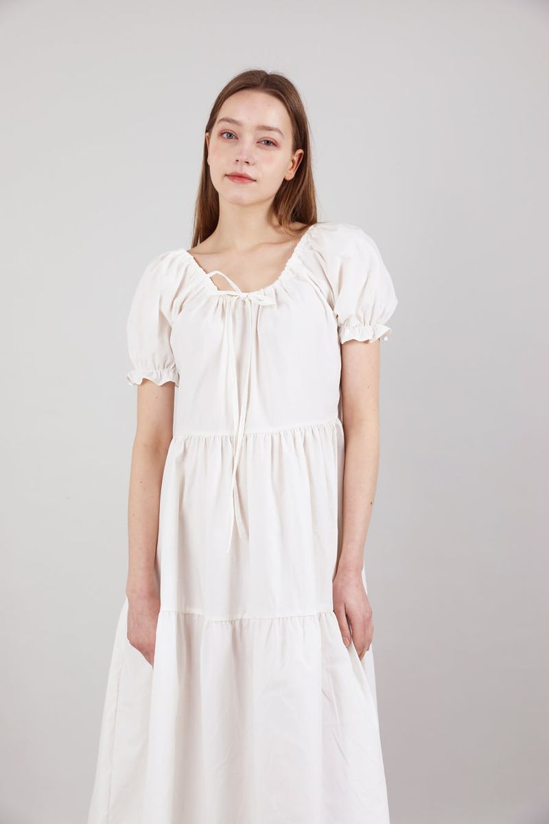 Romantic Shirring Long Onepiece Ivory