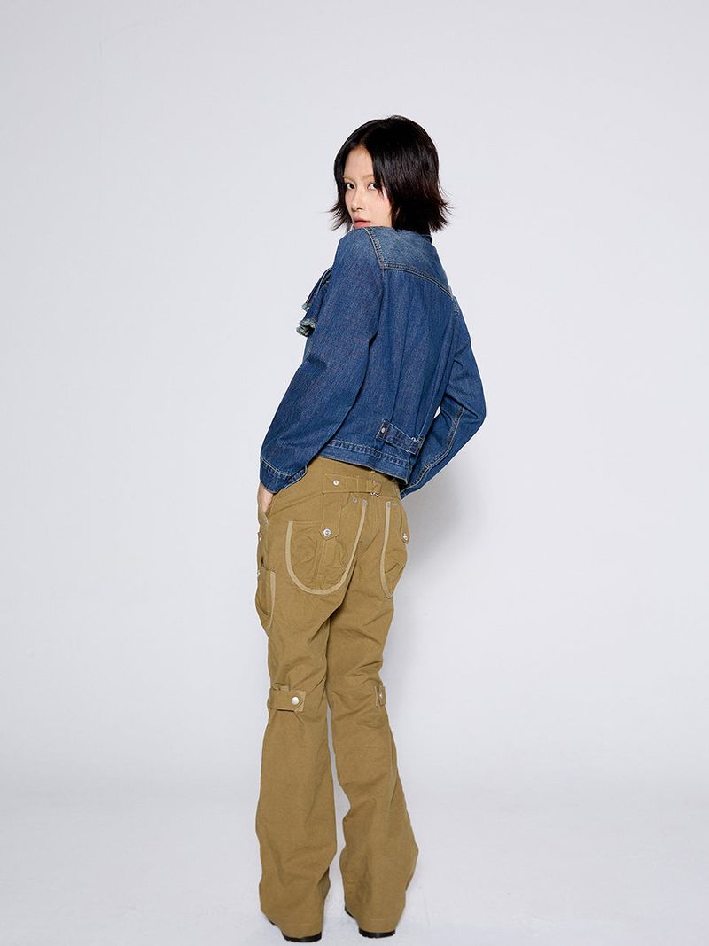 WASHED CARGO BOOTCUT PANTS / KHAKI