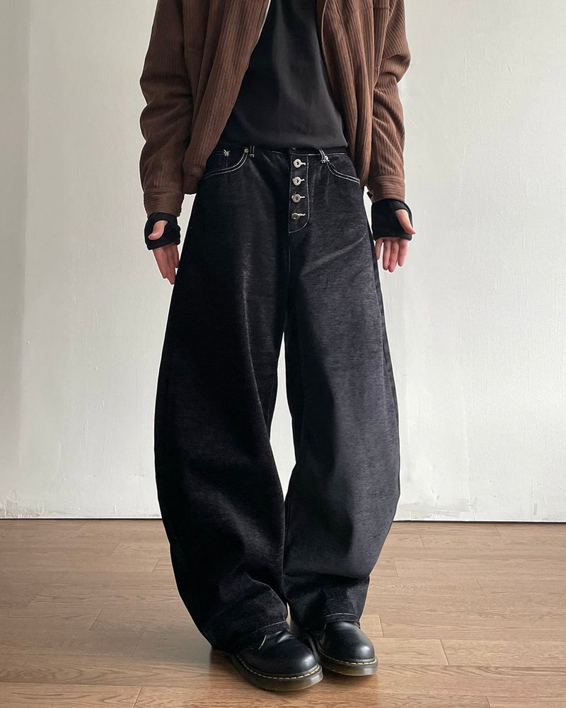 Button Curved Velvet Pants