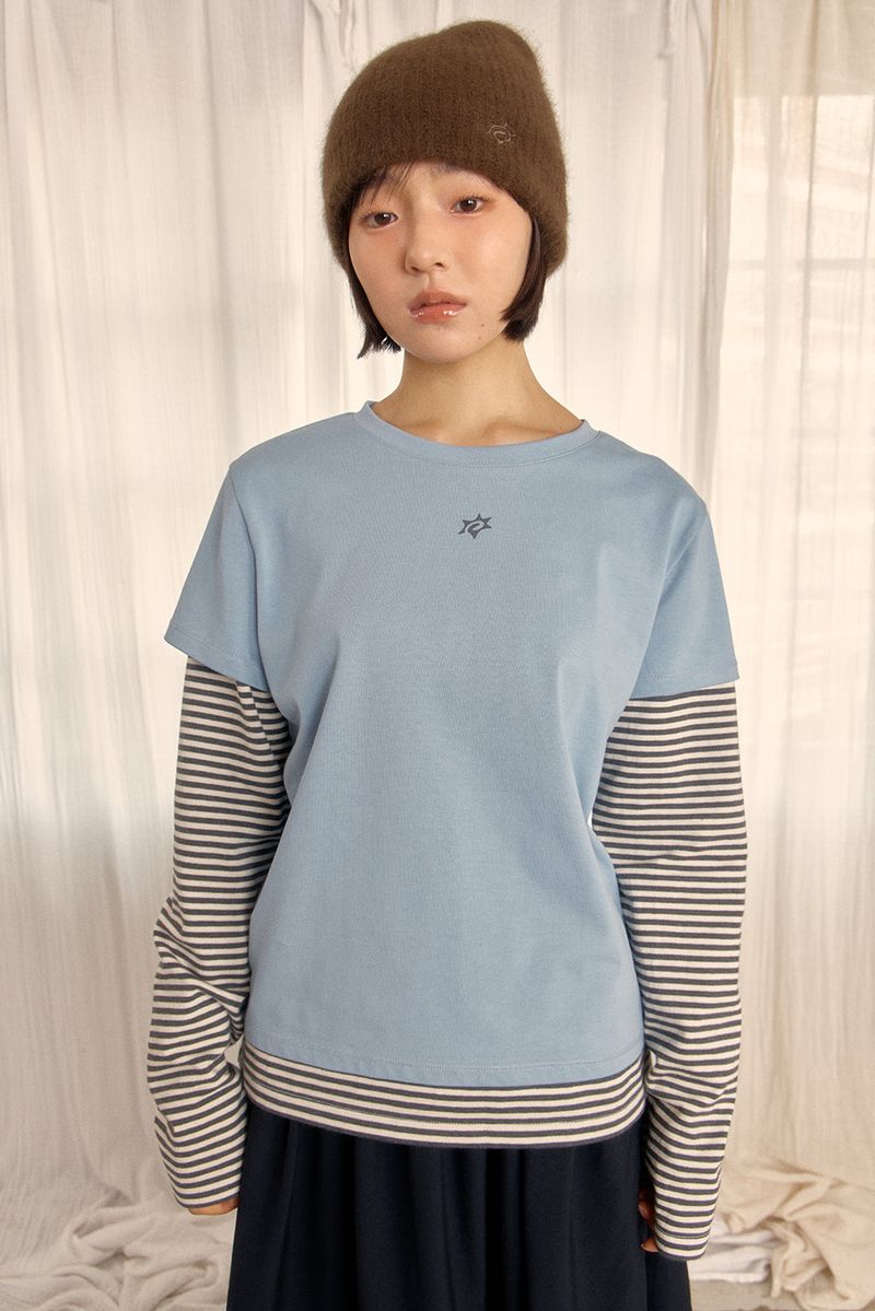 LOGO LAYERED STRIPE TEE (SKY BLUE)