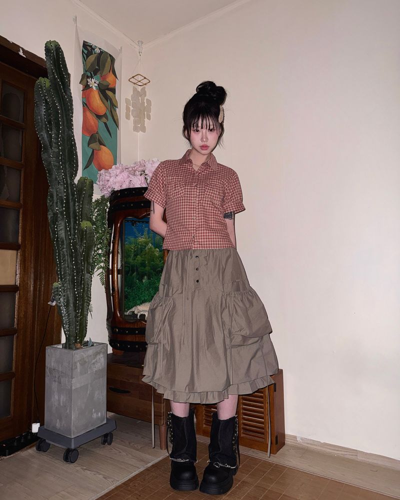 (3color) Frill Around Pocket Balloon Skirt