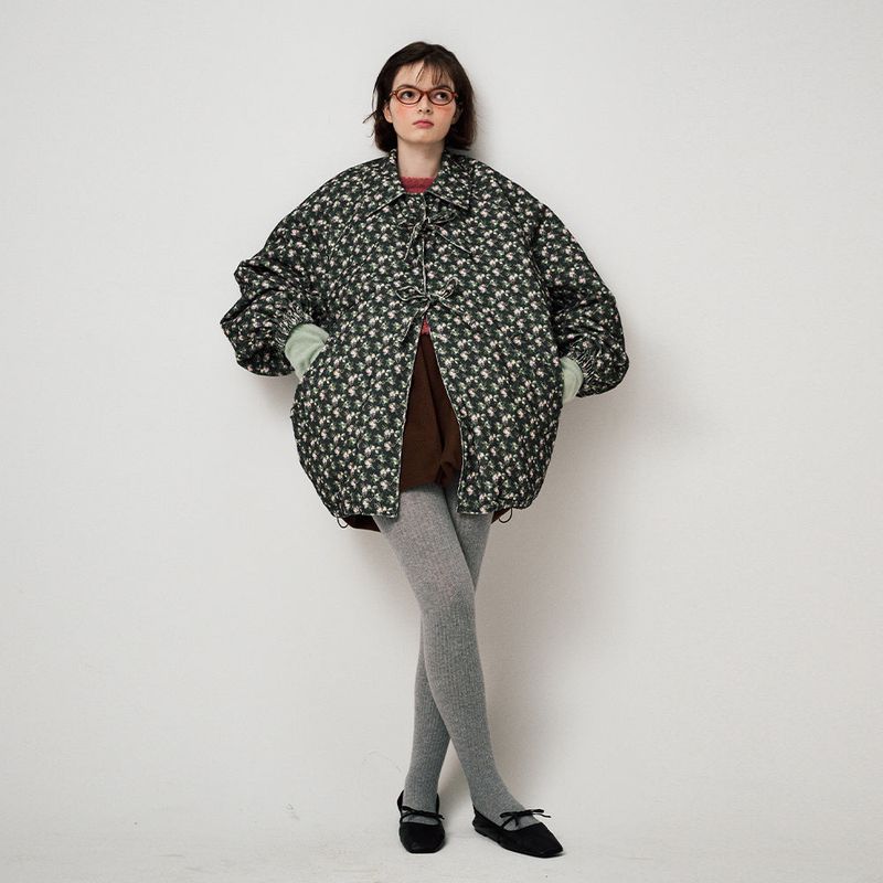 RIBBON PADDED JUMPER, FLORAL BLACK