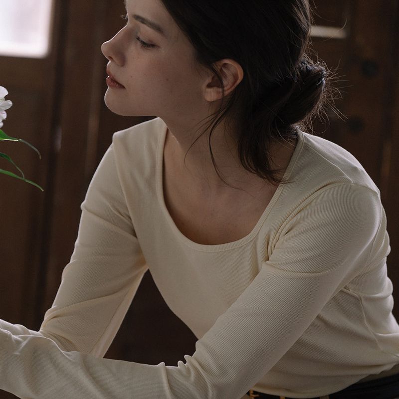 Square Neck T-shirt - Beige