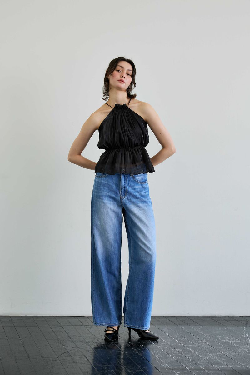 PEARL HALTERNECK TOP / BLACK