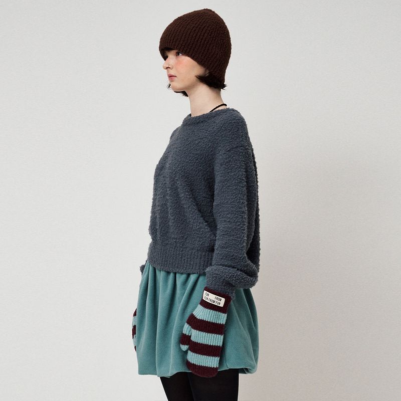 FLUFFY KNIT PULLOVER, CHARCOAL