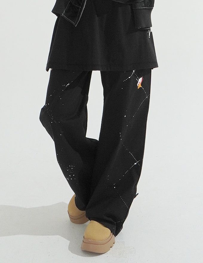 Unique Painting Button Wide Pants