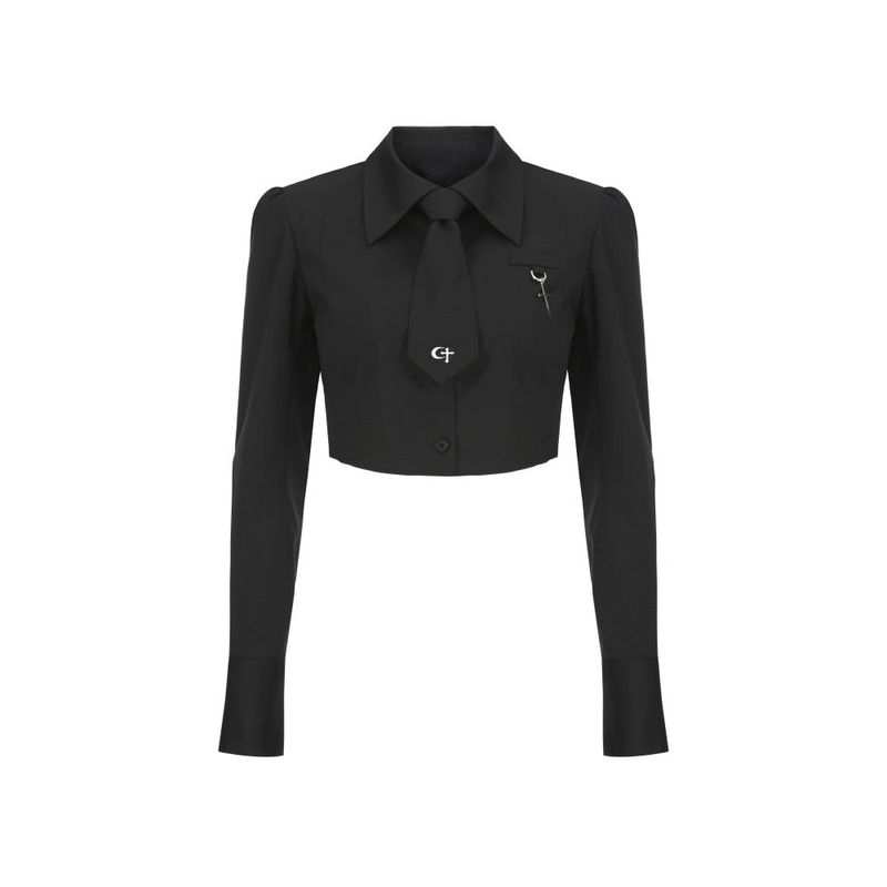 0 1 necktie crop shirt - BLACK