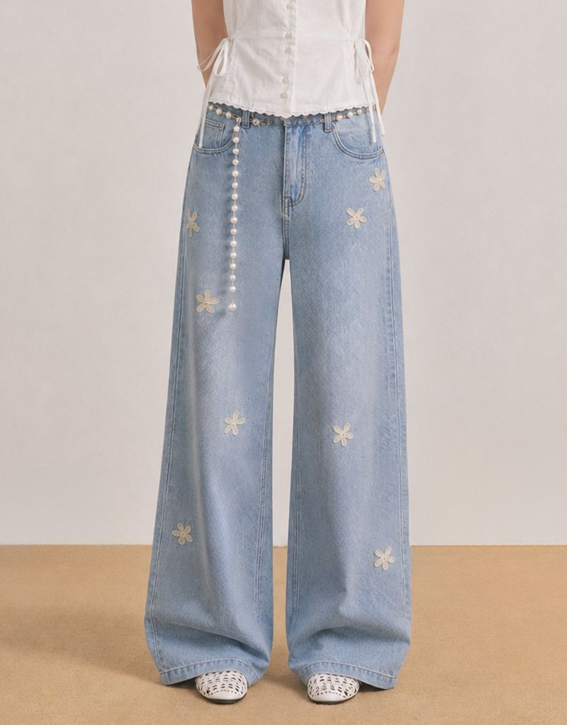 TWEEDY-A（ツウィーディア）の「Uline Flower Wide Denim Pants Light Blue（Pants）」