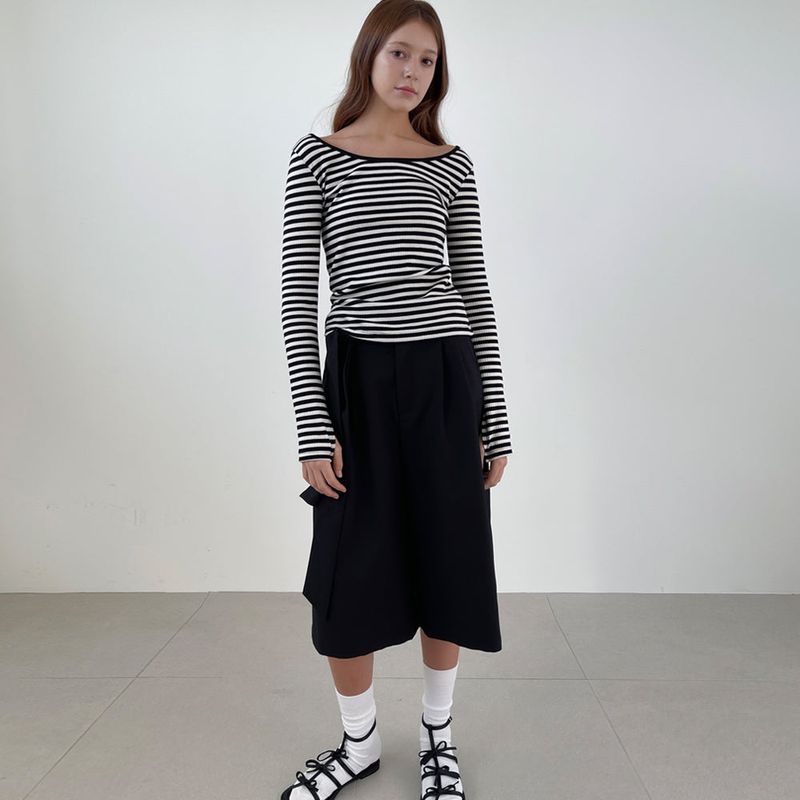 Stripe Scoop Neck T/Shits_Black