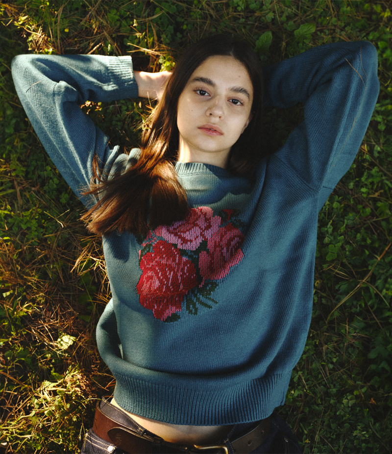 FLOWER KNIT SWEATER(GREEN)