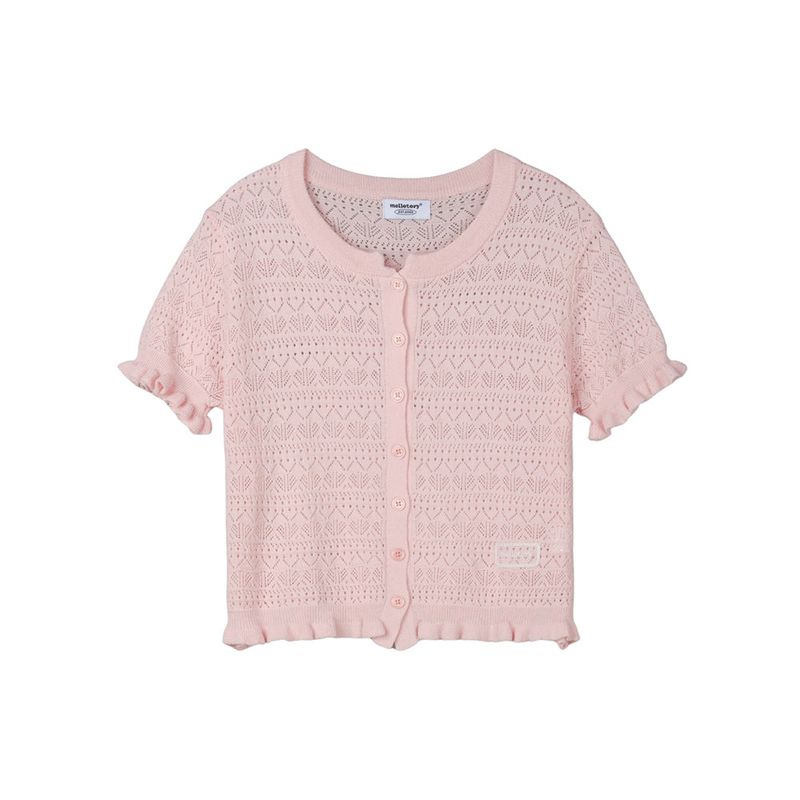 CROCHET SHORT-SLEEVED KNIT CARDIGAN (LIGHT PINK)
