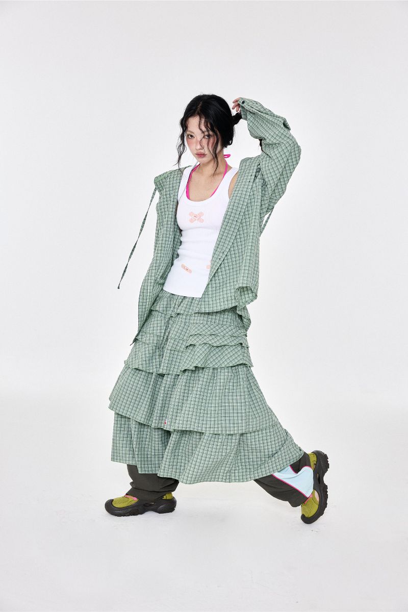 チェックラッフルスカート Green