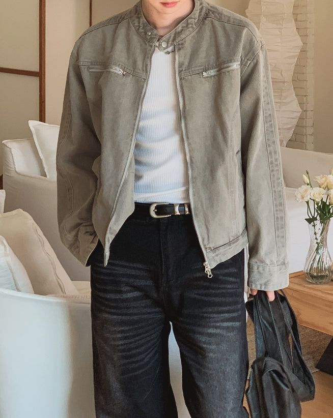 Fade Vintage Denim Biker Jacket