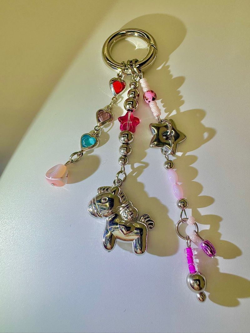Punk pink horse keychain