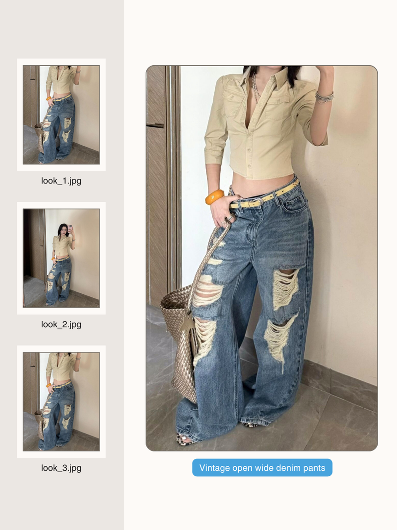 Vintage open wide denim pants
