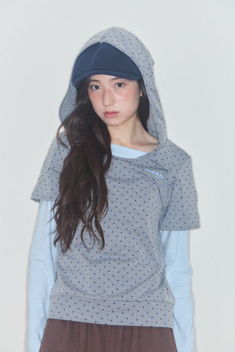 COOKIE LAYERED HOODIE TOP (GREY / BLUE)
