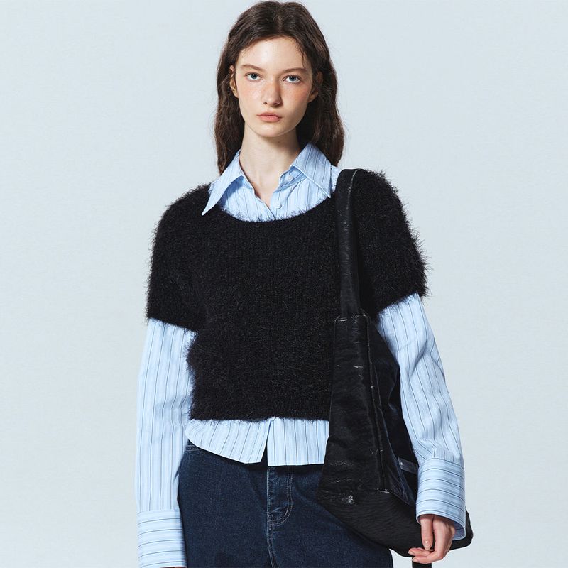 NICOLE HAIRY HALF KNIT_IVORY