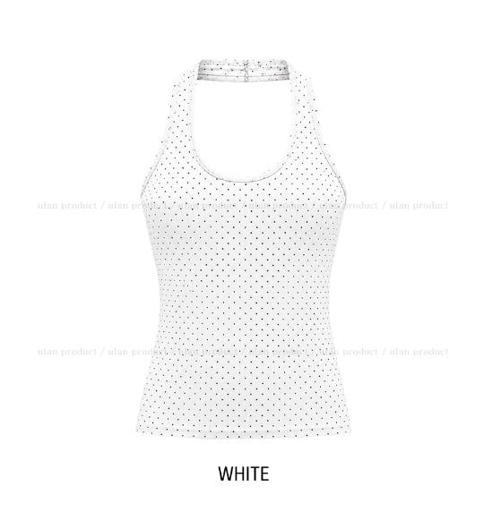 Mints Mother-of-Pearl Button Dot Halter Sleeveless Top