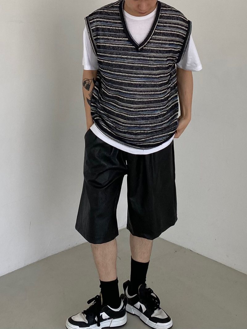 Net see-through dangara v neck knit vest 2C