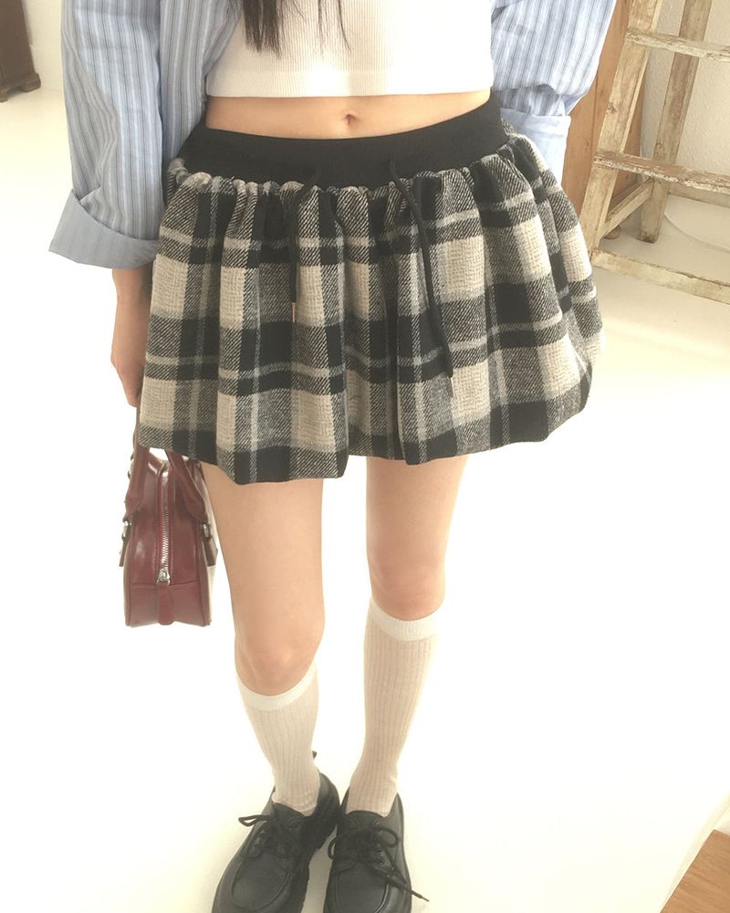 Bellit checkered balloon pumpkin mini skirt