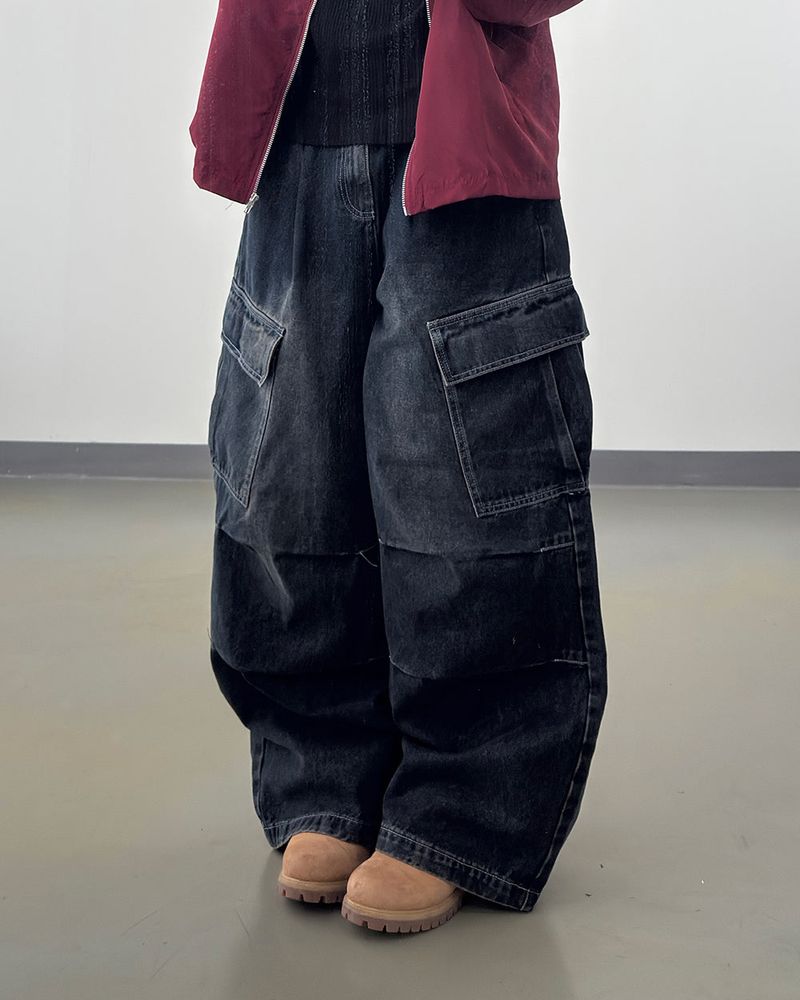 Bare Washed Wide Cargo Denim