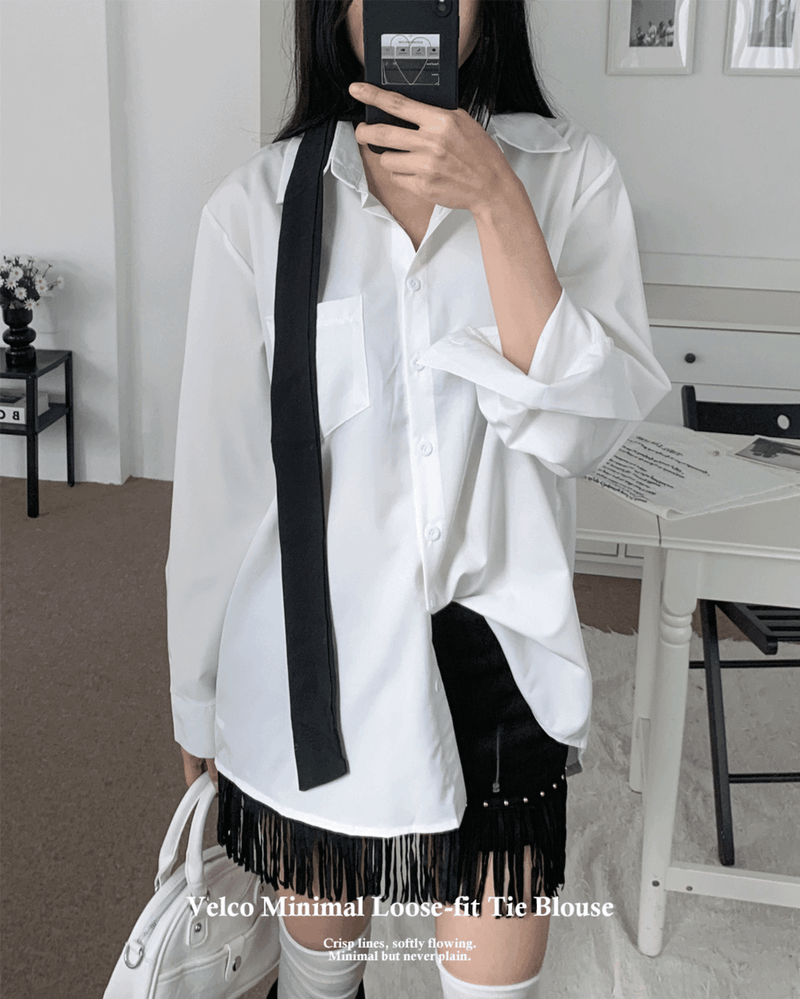 GUSTA（グスタ）の「Velco Minimal Loose Fit Tie Shirt Blouse (3 Colors)（Tops）」