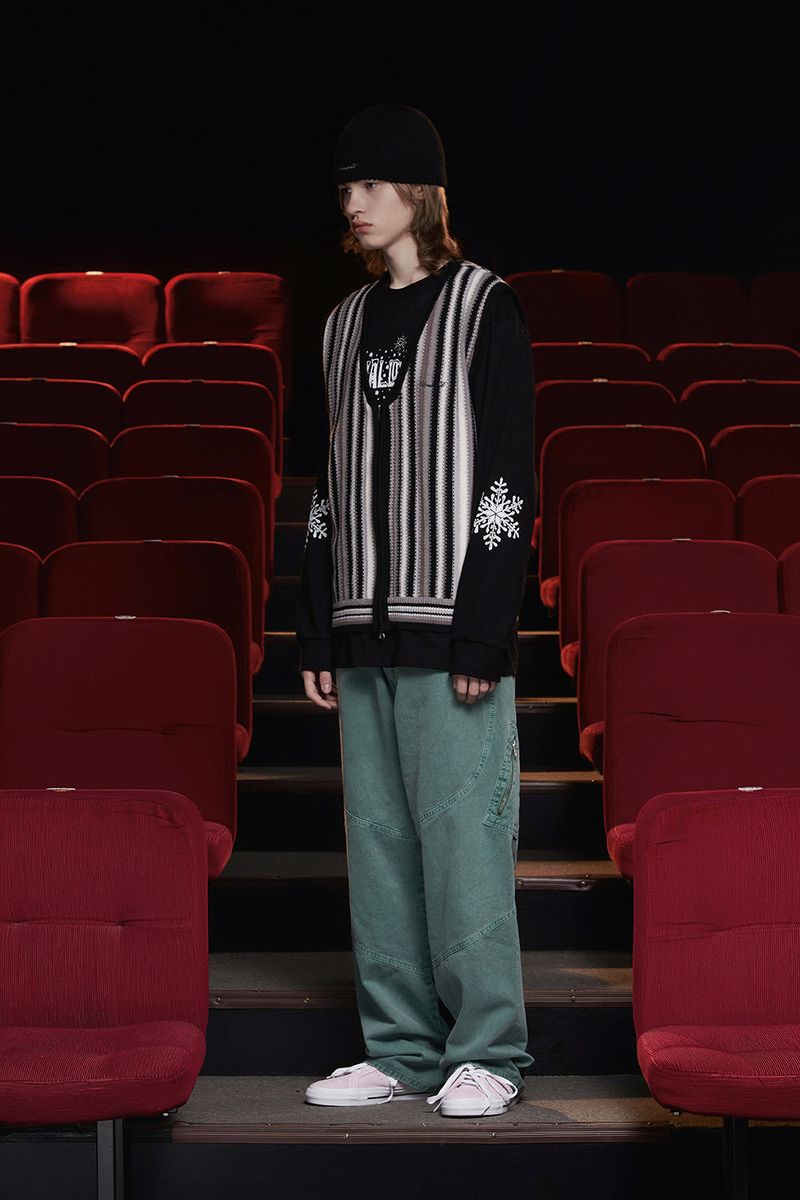 STRIPE ZIP KNIT VEST / BLACK